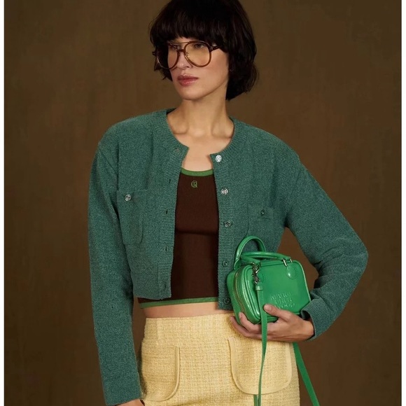 Chic Teal Two-Piece sweater Cardigan and Skirt Set size S - Picture 2 of 4